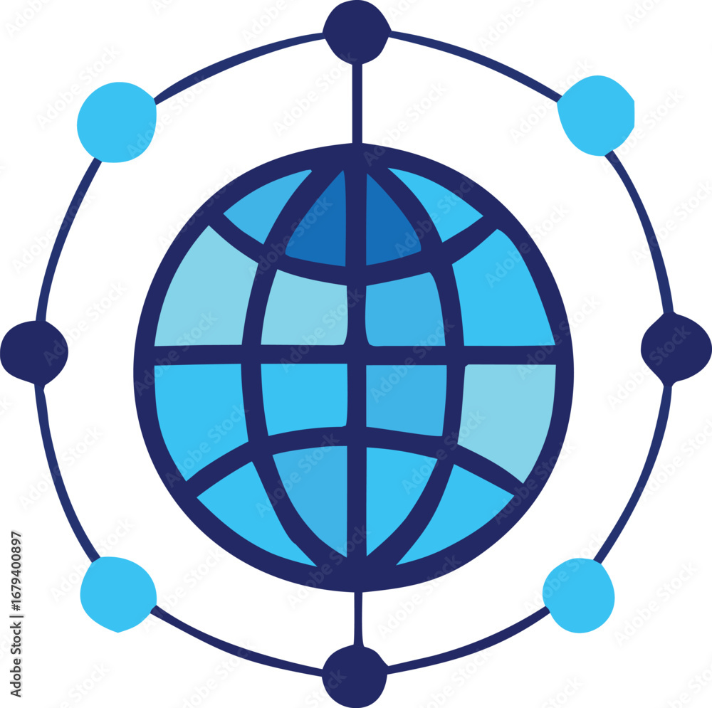 Poster global network connected globe with orbital data points illustrating digital connectivity and worldw