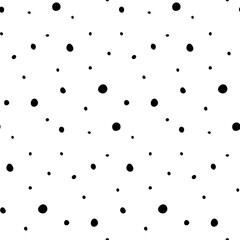 Abstract pattern of scattered black dots and circles on a white background, creating a playful and modern design.