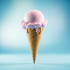 Pink ice cream on waffle cone