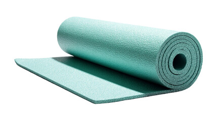 Aqua yoga mat rolled out on an isolated setting with subtle shading and texture creating a