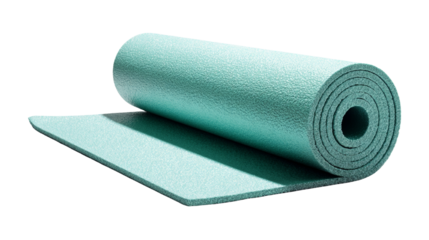Aqua yoga mat rolled out on an isolated setting with subtle shading and texture creating a
