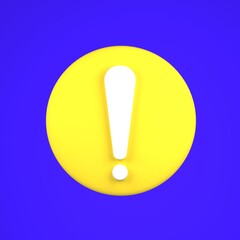 3D yellow warning icon in circular shape with white exclamation mark in the center. Symbol for alert, caution, danger, notification, and attention in digital design and user interface