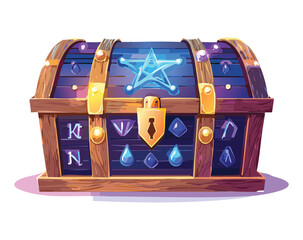 Ornate treasure chest with magical star symbols, a high-value prize container for a fantasy role-playing Game

