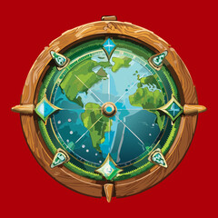 Globe compass with a red background, a classic world map asset for a strategy or historical Game