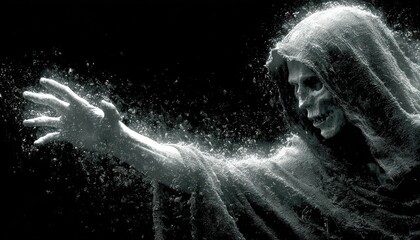 Grim reaper reaching out in darkness with space for text.
