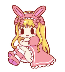 Hand-drawn Pink Bunny-Eared Lolita Girl - Cute Chibi Character