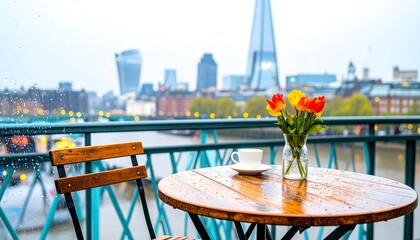 Rainy day city view from a cafe