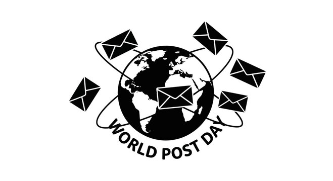Vector art of world post day with envelopes and globe - Powered by Adobe