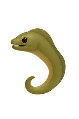 Fototapeta premium Adorable Cartoon Moray Eel, 3D Render, Olive Green, Playful Mood, Isolated on Black