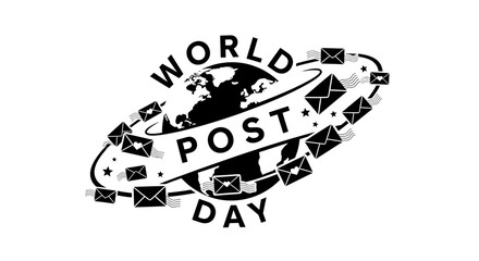 Vector art of world post day logo with envelopes and planet earth