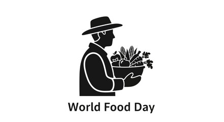 Vector art of world food day farmer with basket of produce