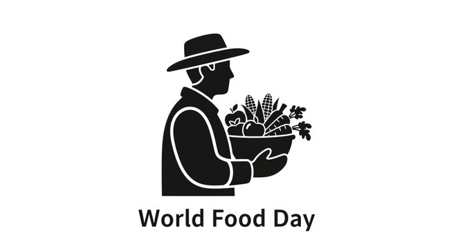 Vector art of world food day farmer with basket of produce
