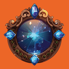 An elegant magical emblem with a luminous central blue crystal and smaller gems, set within a stylized golden frame for a fantasy power-up icon