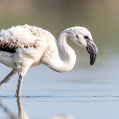 Close-up of a young flamingo wading
