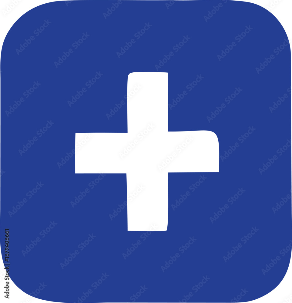 Aufkleber simple white plus symbol centered on a vibrant blue square with rounded corners ideal for digital in