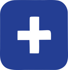 Obraz premium Simple white plus symbol centered on a vibrant blue square with rounded corners ideal for digital interfaces and graphic design projects