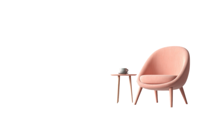 Pink armchair and side table, minimalist style