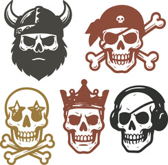 Skull Illustrations Viking, Pirate, Royal, and DJ Skulls
