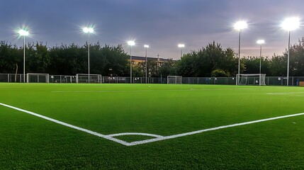 Fototapeta premium Floodlit all weather 3G artificial grass football