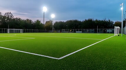 Obraz premium Floodlit all weather 3G artificial grass football