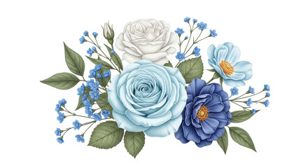 Isolated floral arrangement with blue and white flowers