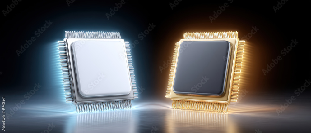 Aufkleber microchip with blue and gold lighting representing technology and innovation in electronics and comp