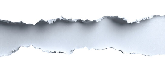 Ripped, textured white paper strip against black background