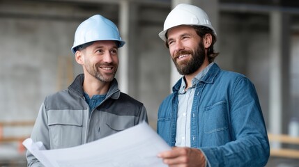 Professionals Analyzing Structural Blueprints Outdoors