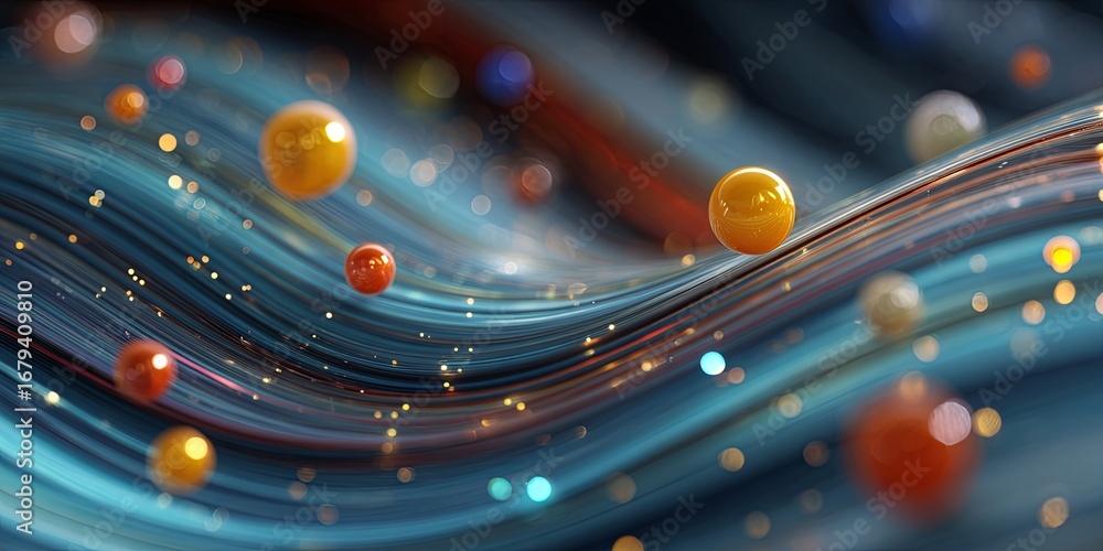Poster abstract cosmic swirl with colorful spheres representing energy and movement in space