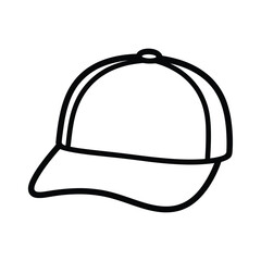 Simple black and white line drawing of a baseball cap