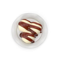 Three scoops vanilla ice cream with syrup , png