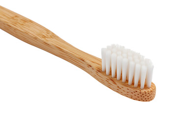 bamboo toothbrush with white bristles isolated on white background