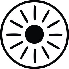 Simple black and white stylized sun icon with rays and central circle symbolizing energy warmth and light