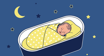Peaceful Dream Newborn Adrift, Illuminated By A Gentle Moon And Starry Sky Serenity