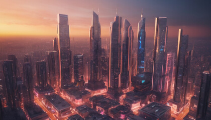 Sunset view over digital metropolis