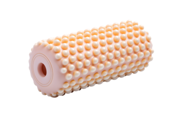 pink massage roller with textured surface for muscle therapy  isolated on white background