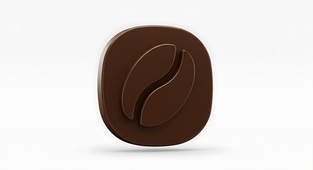 Realistic 3D Chocolate Coffee Bean Icon on White Background