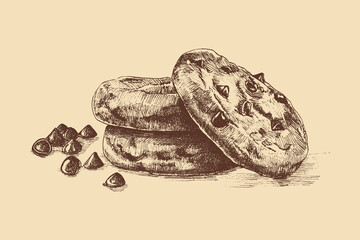 Chocolate chip cookie illustration on white background. This vector illustration can be used in any size you like for advertising, logos, and other work.