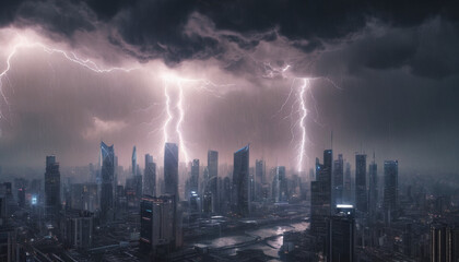 Epic storm over futuristic city