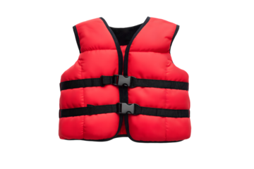 bright red life jacket, essential for water safety  isolated on white background