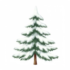 Obraz premium Single Snowy Green Christmas Tree Against White Background in Digital Illustration