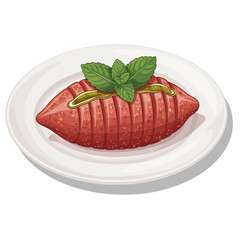 Lebanese Kibbeh Nayyeh with Mint Garnish on a Plate Vector Illustration