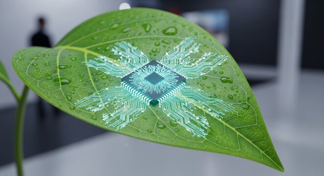 Fusion of Circuit Board and Green Leaf Representing Smart Ecology