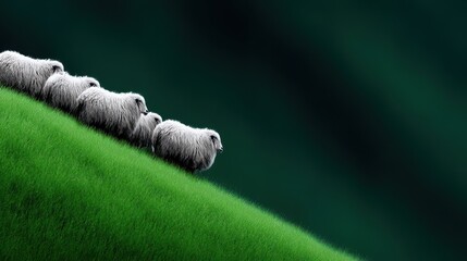 Flock of sheep on a grassy hill