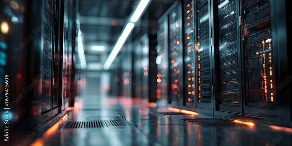 Aufkleber futuristic data center with server racks and digital connections representing advanced technology an