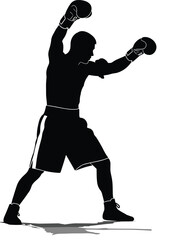 Boxing Man Silhouette Vector Illustration in Black and White for Sports, Fitness, and Combat Design Projects.