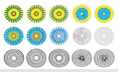 Collection of twenty diverse circular graphic designs