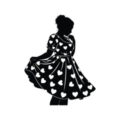 Fototapeta premium Silhouette of a woman in a heart patterned dress twirling girl hearts