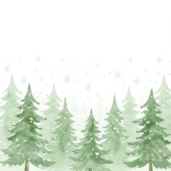Fototapeta premium Watercolor Winter Pine Trees with Falling Snow on a White Background