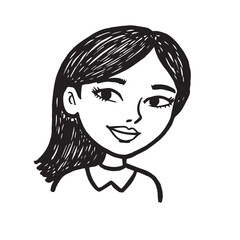 Beautiful Woman Doodle Black and White Illustration Fashion Girl Portrait Line Art Sketch Vector